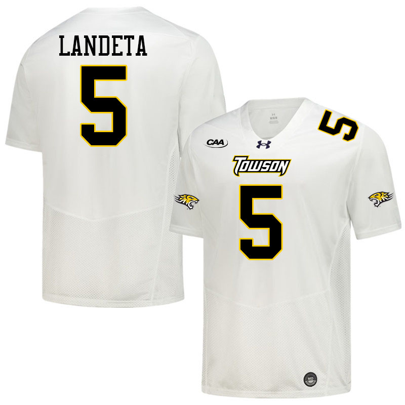 Towson Tigers #5 Sean Landeta College Football Jerseys,Uniforms-White